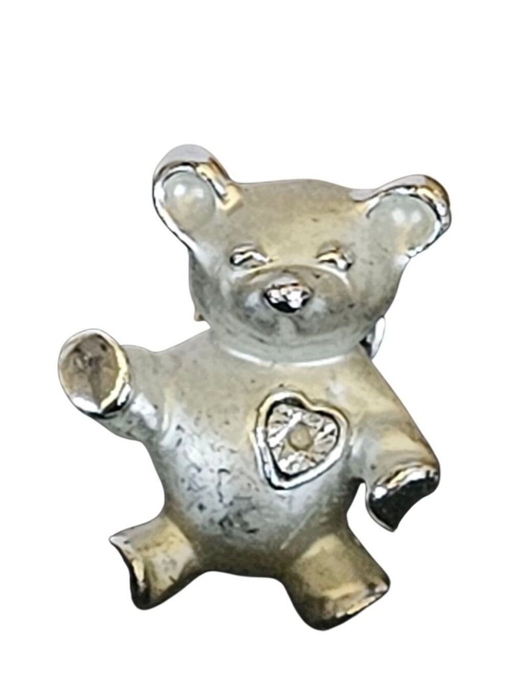 Vintage Signed Gigi Giusti Teddy Bear Pin Brooch Heart Matte Silver Tone - Picture 3 of 8